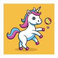 A cartoon unicorn playing with a ball vector