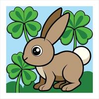 A cartoon rabbit with four leaf clovers vector