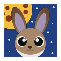 A cartoon rabbit with a moon in the background vector