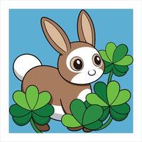 A cartoon bunny with four leaf clovers vector