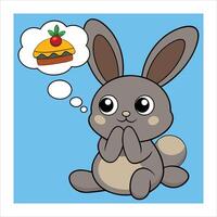 A cute rabbit is thinking about a hamburger vector