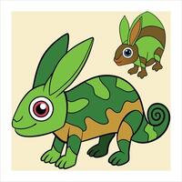 A cartoon chameleon and a rabbit vector