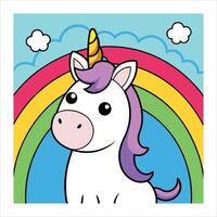 A cartoon unicorn with a rainbow background vector
