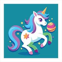 A cartoon unicorn with a ball in its mouth vector