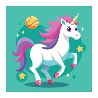 A cartoon unicorn with a ball in its mouth vector
