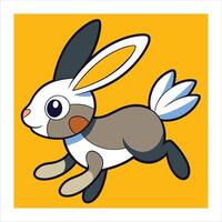 A cartoon rabbit running on a yellow background vector
