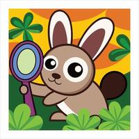 A cartoon rabbit holding a magnifying glass vector