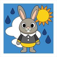 A cartoon rabbit wearing a raincoat and hat vector