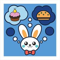 A cartoon rabbit with a cupcake and a hamburger vector