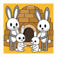 A cartoon of three rabbits and a baby vector