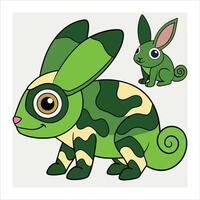 A cartoon green and yellow rabbit and a chameleon vector