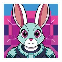 A cartoon rabbit with a blue and pink background vector