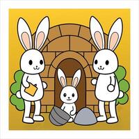 Three white rabbits in a small hole with a small hole in the ground vector