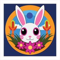 A cartoon bunny with flowers in the background vector