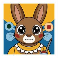 A cartoon bunny with a paintbrush and paint vector