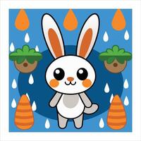 A cartoon rabbit with raindrops on it vector