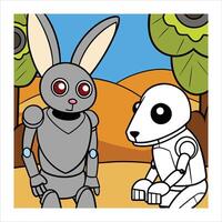 A cartoon rabbit and robot in the desert vector