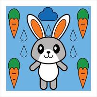 A cartoon rabbit with carrots and raindrops vector