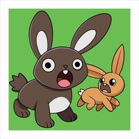 A cartoon rabbit and a baby rabbit vector