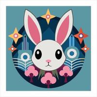 A cartoon rabbit with stars and flowers in the background vector
