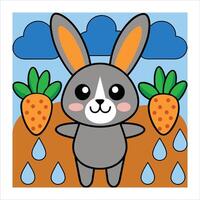 A cartoon rabbit with carrots in the field vector