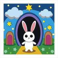 A cartoon rabbit standing in front of a door vector