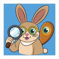 A cartoon rabbit with glasses and a magnifying glass vector