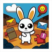 A cartoon rabbit with a bunch of mail items vector