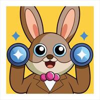 A cartoon rabbit wearing a suit and tie holding up two blue balls vector