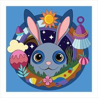 An illustration of a rabbit with a blue background vector