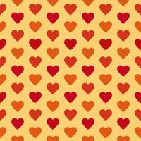 Geometric seamless pattern with orange and red hearts on the yellow background. Hearts pattern. Valentine's Day. In hippie style. 70s 80s vector