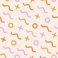Fun and colorful seamless pattern in warm colors. Abstract art background in Memphis style. Wavy and swirled strokes. Curved lines. Simple and childish scribble pattern. vector