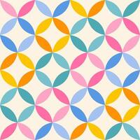Wallpaper with seamless geometric circular pattern in retro 70s style. The design features circles with stars. Rainbow palette. vector
