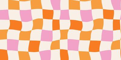 Vintage y2k style checkerboard background with pastel squares in hippie 70s pattern. Features pink, yellow, and orange colors. vector