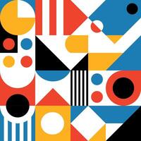 Abstract geometric pattern artwork. Retro colors and white background. Bauhaus geometric pattern background with abstract circle, triangle, and square lines art. vector