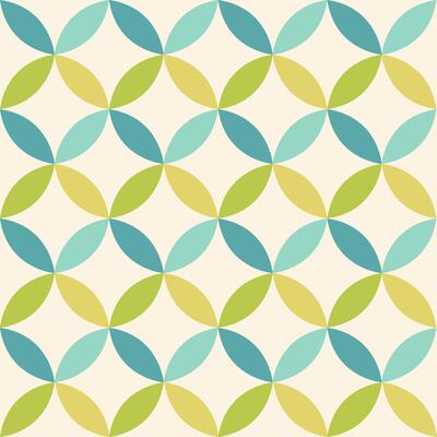Wallpaper with seamless geometric circular pattern in retro 70s style. The design features circles with stars. Green palette.