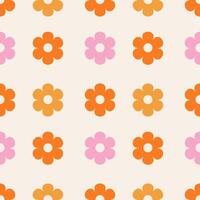 Seamless pattern features a playful and colorful floral print. Pattern with flowers in orange, pink, and yellow colors. vector