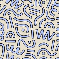 Geometry pattern with blue curves and geometric shapes. Modern Memphis pattern. Confetti background. Pattern with dots, curves, and lines. vector