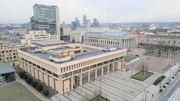 Vilnius, Lithuania - 26th november, 2024- aerial static view building of Parliament of the Republic of Lithuania.The Seimas constitutes the legislative branch of government in Lithuania video