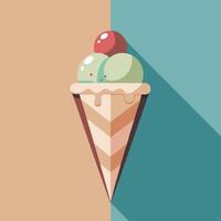 Delicious Waffle Cone with Three Colorful Scoops of Ice Cream vector