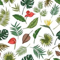 Gorgeous botanical seamless pattern with tropical foliage. Backdrop with leaves of jungle plants and exotic palm branches. Natural realistic illustration for textile print, wrapping paper. vector