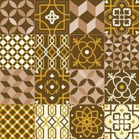 Collection of square tiles decorated with various patterns or ornaments. Bundle of ornamental decorations with oriental floral motifs and weaving textures. Flat decorative illustration vector