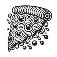A black and white drawing of a slice of pizza vector