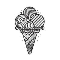 Ice cream in a waffle cone with swirls and swirls vector