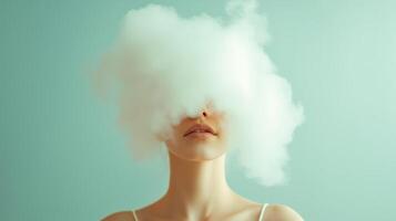 Cloud formation obscures facial features of a person in a serene indoor environment photo
