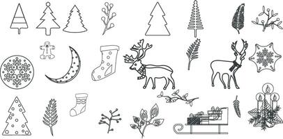 Set of Christmas doodle line art designs. illustration vector