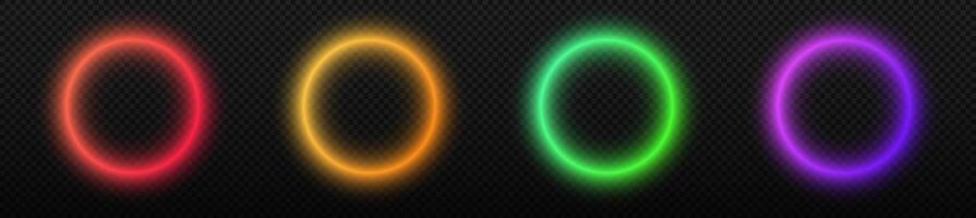 Neon circle glowing ring. Round transparent colored neon frame vector