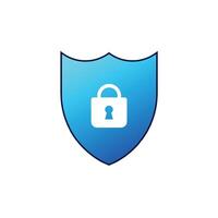 Blue shield with lock. Data security and privacy vector