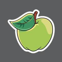 Illustration of a Green Apple with Leaf on a Dark Background vector