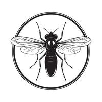 Fly image inside a circle black and white design isolated on white background vector